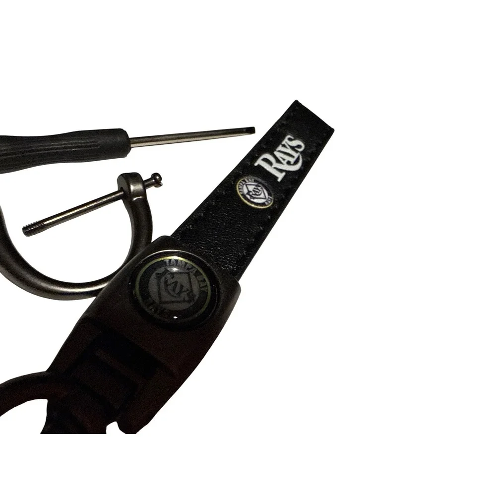 Tampa Bay Rays MLB Black Faux Leather Keychain with Carabiner and D-Ring Tool